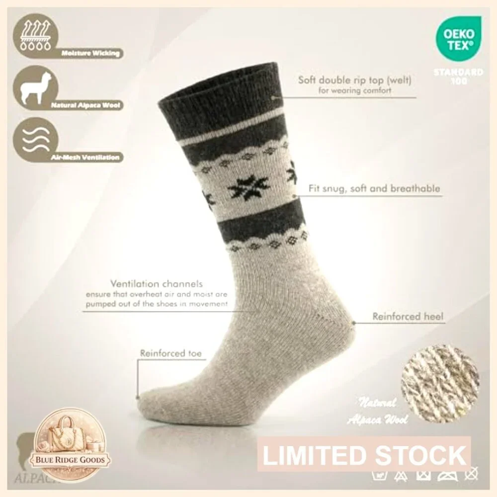 Alpaca Merino Wool Socks Warm Cozy Crew Thermal Boot Fit Unisex Classic